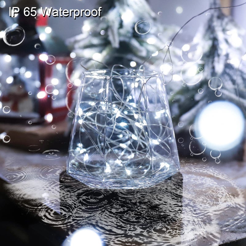 YAOZHOU Solar Fairy String Lights for Outside, Outdoor Waterproof, Cool White 2Pack Total 200LED 66Ft 8 Modes Mini Mini Small Solar Powered Lights for Christmas, Garden, Patio, Fence, Balcony - Image 3